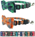 Cat Collar Breakaway with Bell and Bow Tie, Plaid Design Adjustable Safety by Ximipet