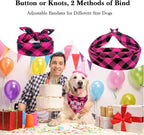 Plaid Dog Bandana with Button, Dual Layer Soft Cotton Triangle Dog Scarf - Image 2