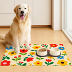 Pet Feeding Mat 24x16 inch Colorful Flower Print Pet Bowl Placemat Non Slip - Image 3