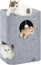 Cat House for Indoor Cats, 2-Storey Cat Bed Cave, Felt Cat Hideaway Condo by ABCPET