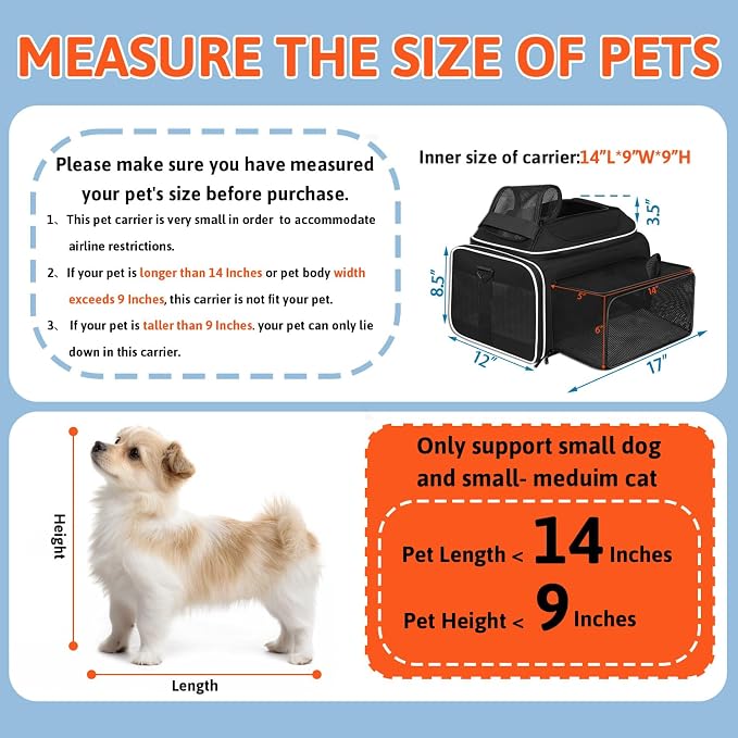Petskd Top and Side Expandable Pet Carrier 17x12x8.5 Inches JetBlue Frontier - Image 3