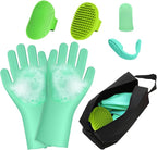 7PCS Dog Washing Gloves | Dog Bath Brush | Storage Bag | Dog Finger Toothbrush by Unknown