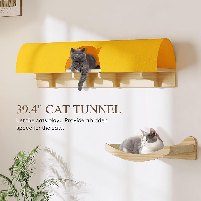 Cat Wall Shelves, 13-in-1 Solid Wood Wall-Mounted Cats Furniture Set - Image 3