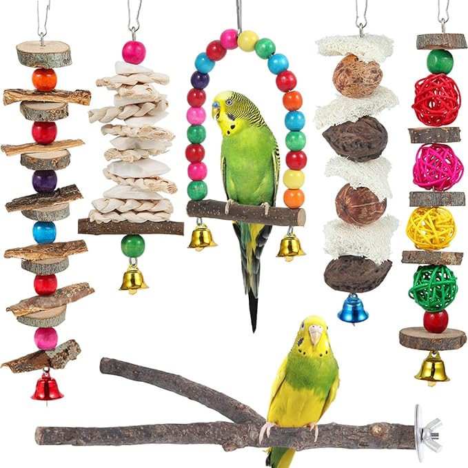 Bird Perch Bird Toys Parakeet Toys, Bird Cage Accessories Wooden Chew Toys by BBjinronjy