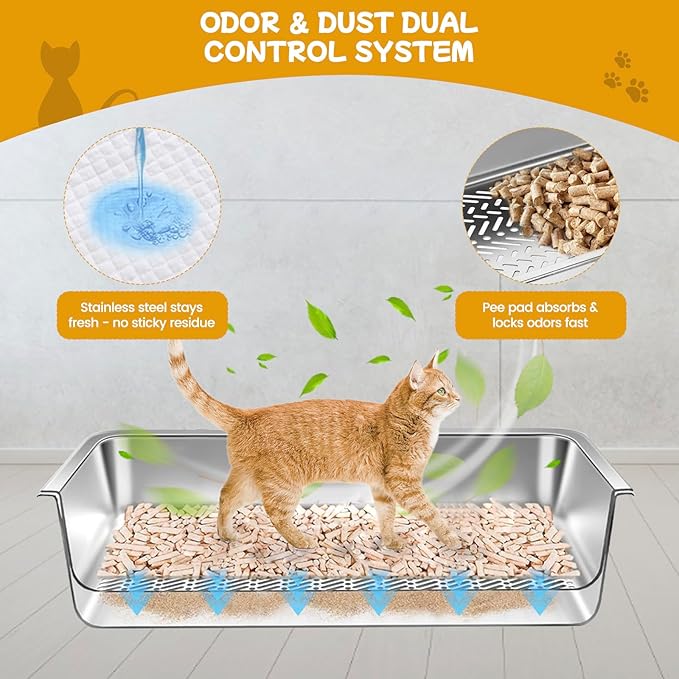 23.6''x15.7''x6'' Stainless Steel Sifting Litter Box, XL Large Metal Sifting - Image 3