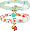 2 Pack Cotton Breakaway Cat Collar Green and Red Flowers Pendant Cute Kitten by Fyeqyaou