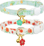 2 Pack Cotton Breakaway Cat Collar Green and Red Flowers Pendant Cute Kitten by Fyeqyaou