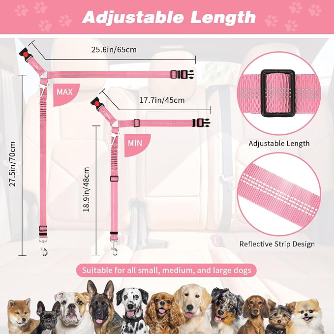 BWOGUE Pet Dog Cat Seat Belt Reflective Car Dog Headrest Restraint Leash - Image 2