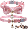 2 Pack Pink Cotton Cat Collars for Girl Cats, Cute Pearl Bow Kitten Collar by Xinjoduz
