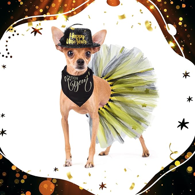 Suhine 3 Pcs Pet Happy New Year Costume Dog New Years Outfit Accessories - Image 4