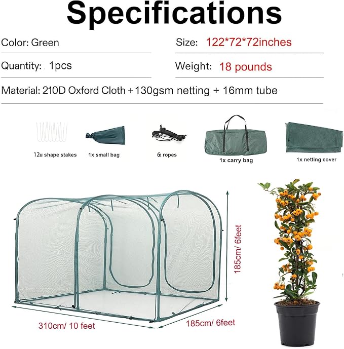 Poray Large Tunnel 10FTx6FT Plant Netting Cover, 6FT Tall Crop Cage Tomato - Image 3