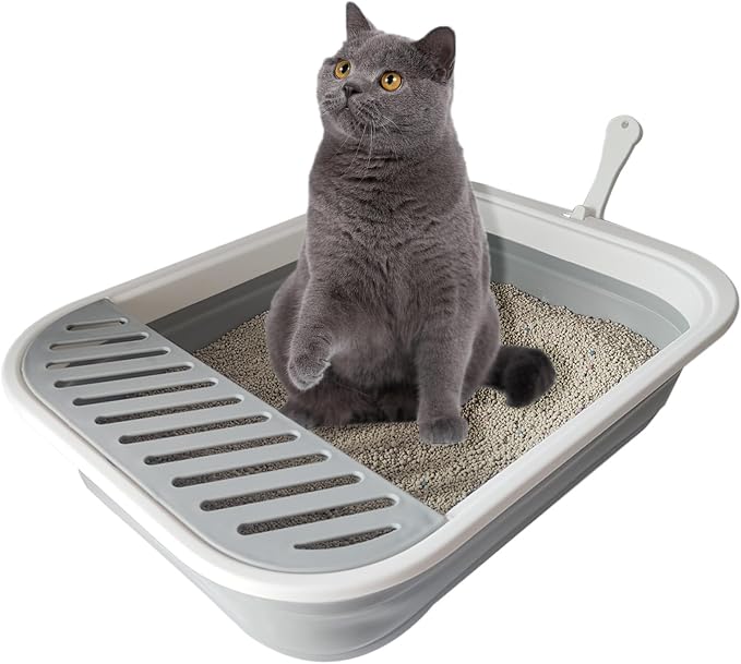 Senior Cat Litter Boxes, Collapsible Open Low Entry Cat Litter Pan by chuyouan