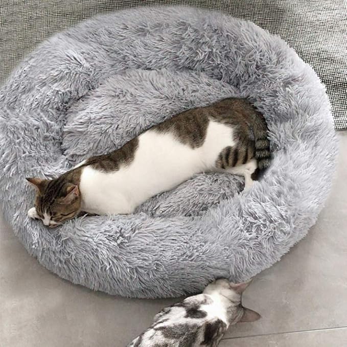 BODISEINT Faux Fur Dog Bed, Shag Round Anti-Anxiety Pet Calming Doughnut Cuddler - Image 2