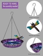 Hanging Bird Bath for Outdoor 11 Inch Colorful Purple&Blue Metal Bird Feeder - Image 5