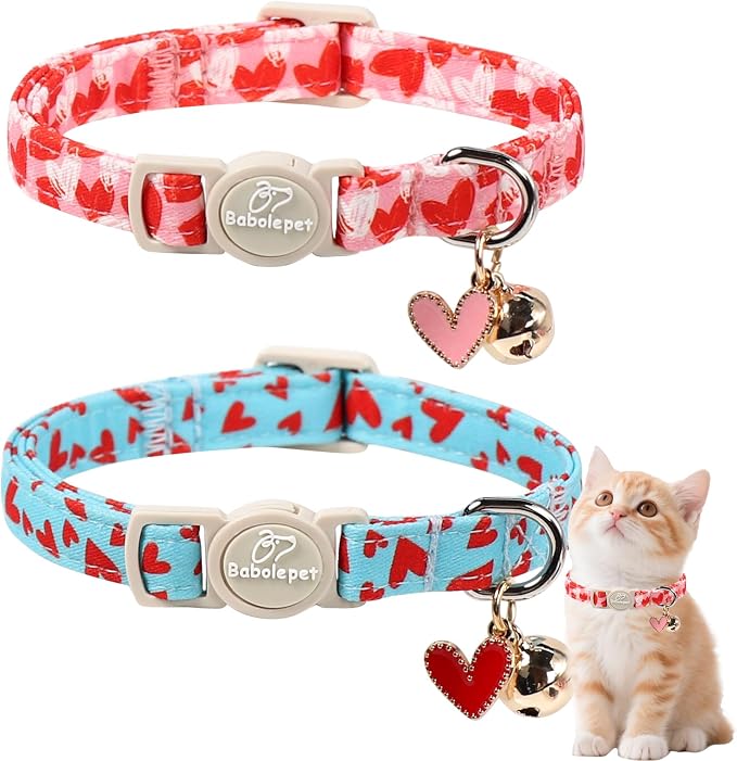 2 Pack Valentines Cat Collars by Babolepet