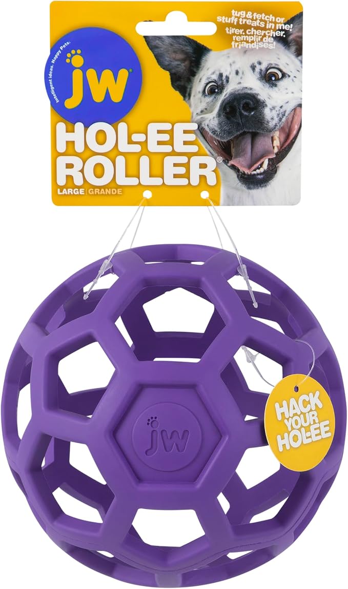 JW Pet Hol-ee Roller Dog Toy Puzzle Ball, Natural Rubber, Colors May Vary - Image 3