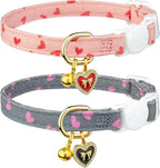2 Pack Cotton Breakaway Cat Collar Pink and Gray Heart Shaped Pendant Cute by Fyeqyaou