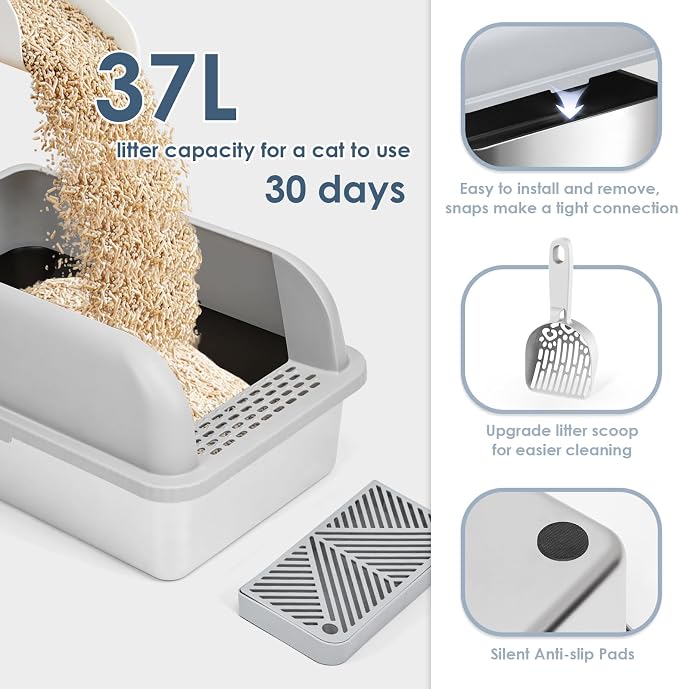 Non-Sticky Coated Stainless Steel Cat Litter Box - Image 3