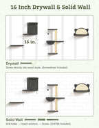 5-in-1 Cat Wall Shelves, Solid Wood & Velvet & Sisal Scratcher, 44lbs Max Load - Image 7