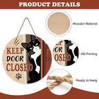 Keep Door Closed Tuxedo Cat Front Door Sign, Funny Wood Hanger Bedroom Porch - Image 3