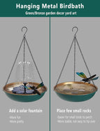 Hanging Birdbath Bird Feeder for Outdoor 11 Inch Green/Bronze Cute Metal Bird - Image 6