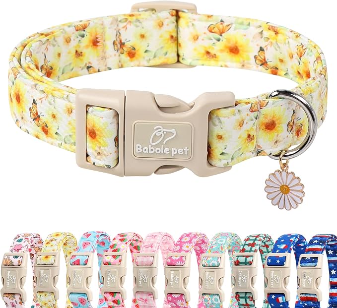 Adjustable Floral Dog Collar, Lightweight Quick-Release Buckle Collar by Babolepet