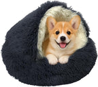 ShinHye Cat Bed Round Plush Fluffy Hooded Cat Bed Cave, Cozy by ShinHye