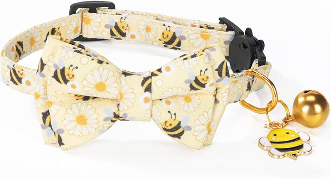 Breakaway Cat Collar with Cute Bow Tie Bell 2Pack Daisy Bee Pattern - Image 6