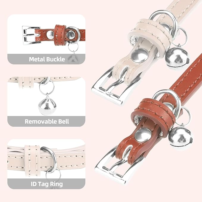 PUPTECK 2 PCS Soft Genuine Leather Cat Kitten Collar - Image 3