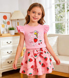 Girls Skirt Set 2 Piece Outfit Toddler Summer Clothes Ruffle Sleeve T-Shirt Bow - Image 2