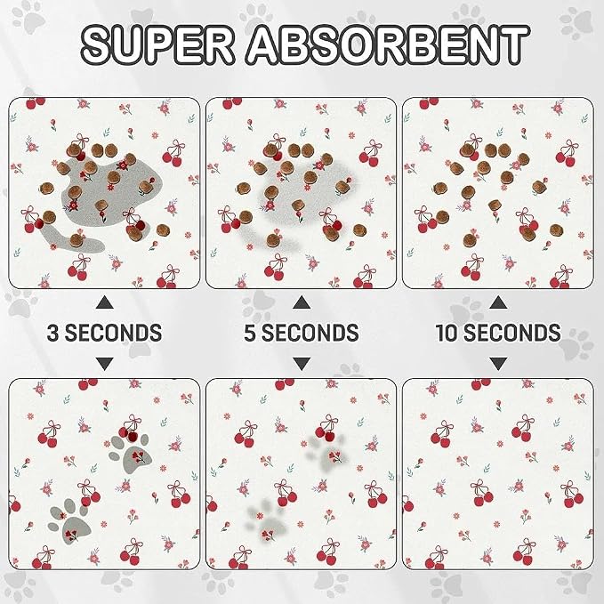 Dog Food Mat for Pet Cat Food Mat, Cherry Absorbent Quick Dry Dog Bowl Mats for - Image 3