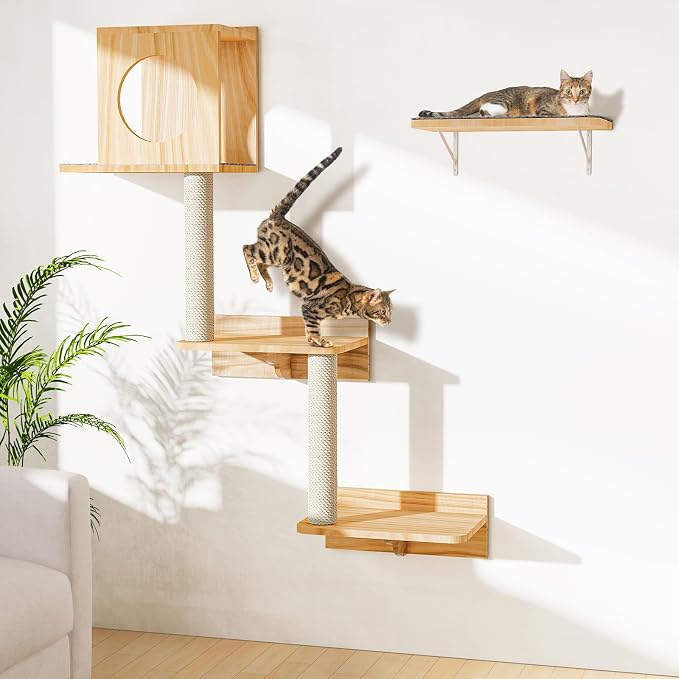 Wall Mounted Cat Tree 47” Tall, Cat Activity Tree Tower Set: Scratching Post by Chuiendi
