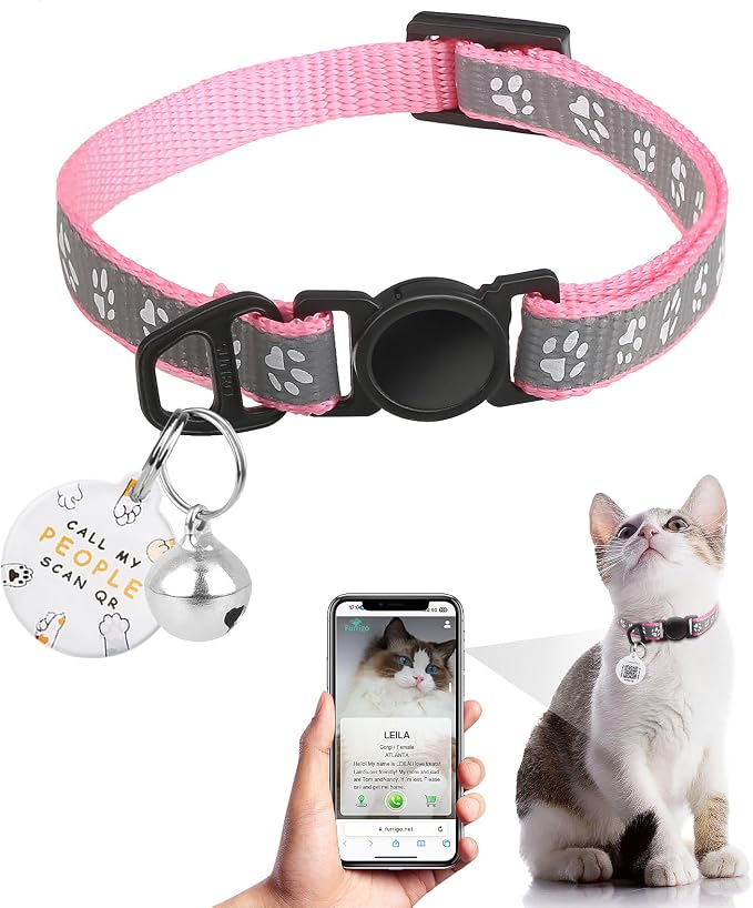 Cat Collar Breakaway with QR Code Name Tag, Reflective Kitten Collars with Bell by FURRIGO