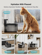DownyPaws Cat Water Fountain Cordless, 84oz/2.5L Fursink Wireless Pet Water - Image 2
