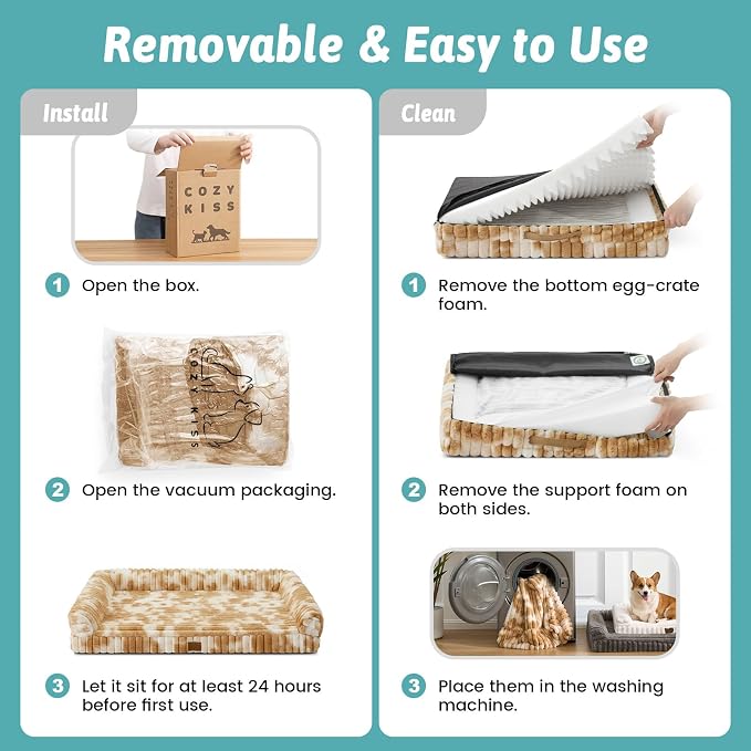 Cute Dog Bed for Large Dogs, Faux Rabbit Fur Orthopedic Foam Dog Bed - Image 6