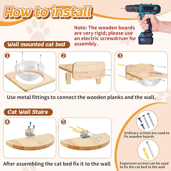 3 Pcs Cat Wall Shelves Set, Thicken Wooden Transparent Capsule Kitten Shelves - Image 4