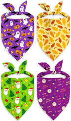 Holiday Dog Bandanas 4 Pack, Halloween Thanksgiving Christmas New Year by Unknown