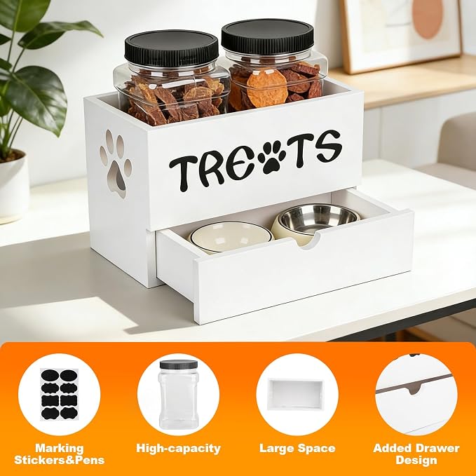 Dog Treat Jar for Countertop, 9.8 * 5.1 * 6'' 2 Layer Dog Treat Container - Image 3