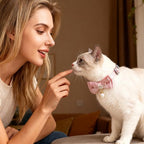 2 Pack Pink Cotton Cat Collars for Girl Cats, Cute Pearl Bow Kitten Collar - Image 5