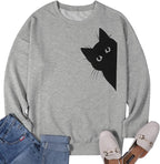 FRYAID Cat Sweatshirt Women Funny Black Cat Graphic Sweater Casual Cat Crewneck - Image 5