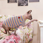 DENTRUN Hairless Cats Shirt Breathable Cat Daily Wear Clothes Stripe Vest - Image 7