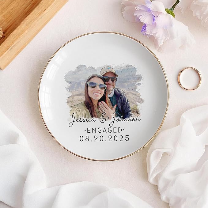 Personalized Couple Portrait Photo Ring Dish Engagement Gift, Ring Holder Dish - Image 5