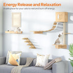 HOOBRO Wood Cat Wall Shelves, Plush Hammock, Scratcher and Climbing Shelves - Image 2
