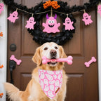 ADOGGYGO Pink Halloween Dog Bandanas 2 Pack, Reversible Ghost Pumpkin Scarf Bib - Image 3