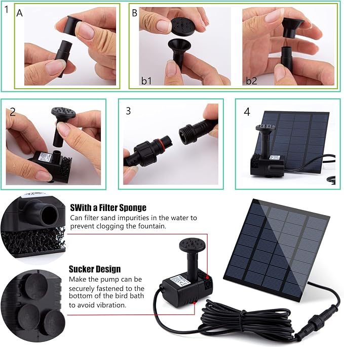 Solar Fountain Pump Kit with Separate Solar Panel, 1.8 W Upgraded Solar Water - Image 6