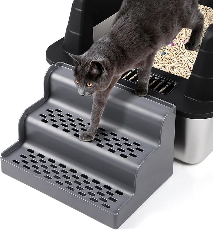 Cat Litter Box Ramp, 3-Step Cat Step by Bartuke