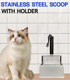 Cat Litter Scoop with Holder, Solid and Durable Metal Litter Scoop, Stainless - Image 6