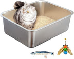 Stainless Steel Cat Litter Box Set, Includes Catnip Fish Toy & Wand Feather Toy - Image 6