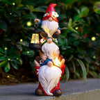 Garden Gnome Statue with Solar Lights Garden Sculptures Funny Triple Gnome by Twinbling