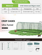Poray Large 12.3X4FT Tunnel Plant Netting Cover, 4.1FT Tall Crop Cage Tomato - Image 2